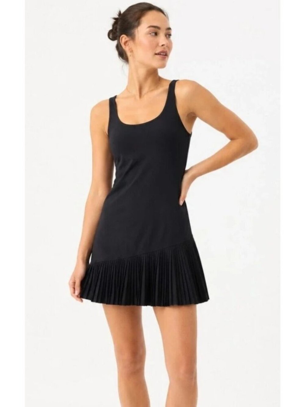 NEW Spanx Yes, Pleats! Mini Dress Black Large Athletic Exercise Casual Pleated